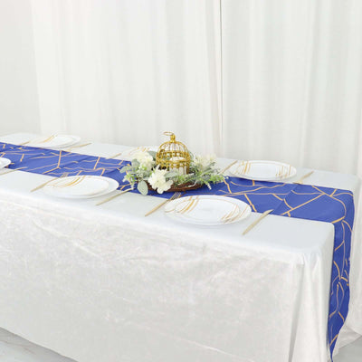 Polyester 9ft Table Runner Royal Blue with Gold Foil Modern Geometric Accent - Runners