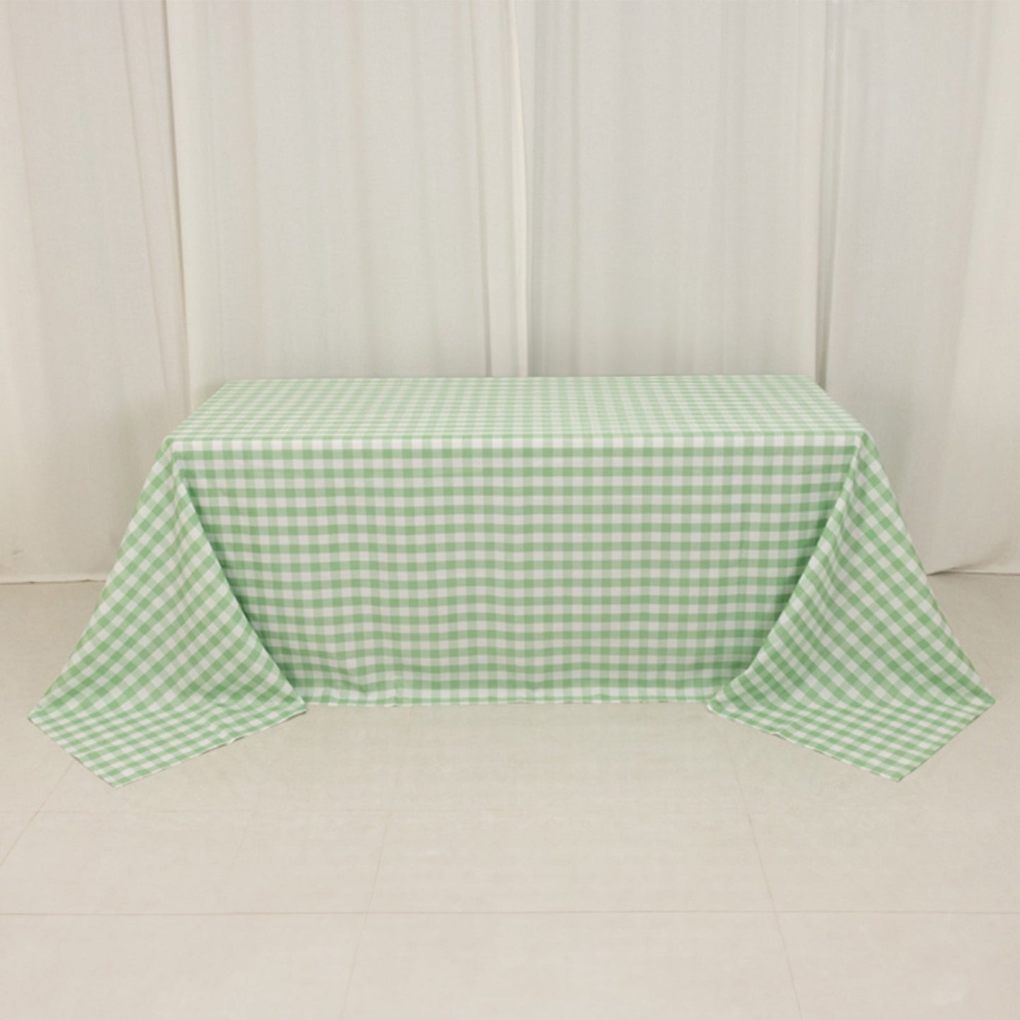 Polyester 90"x132" Rectangle Tablecloth White/Sage Green - Seamless Checkered Buffalo Plaid Table Cover