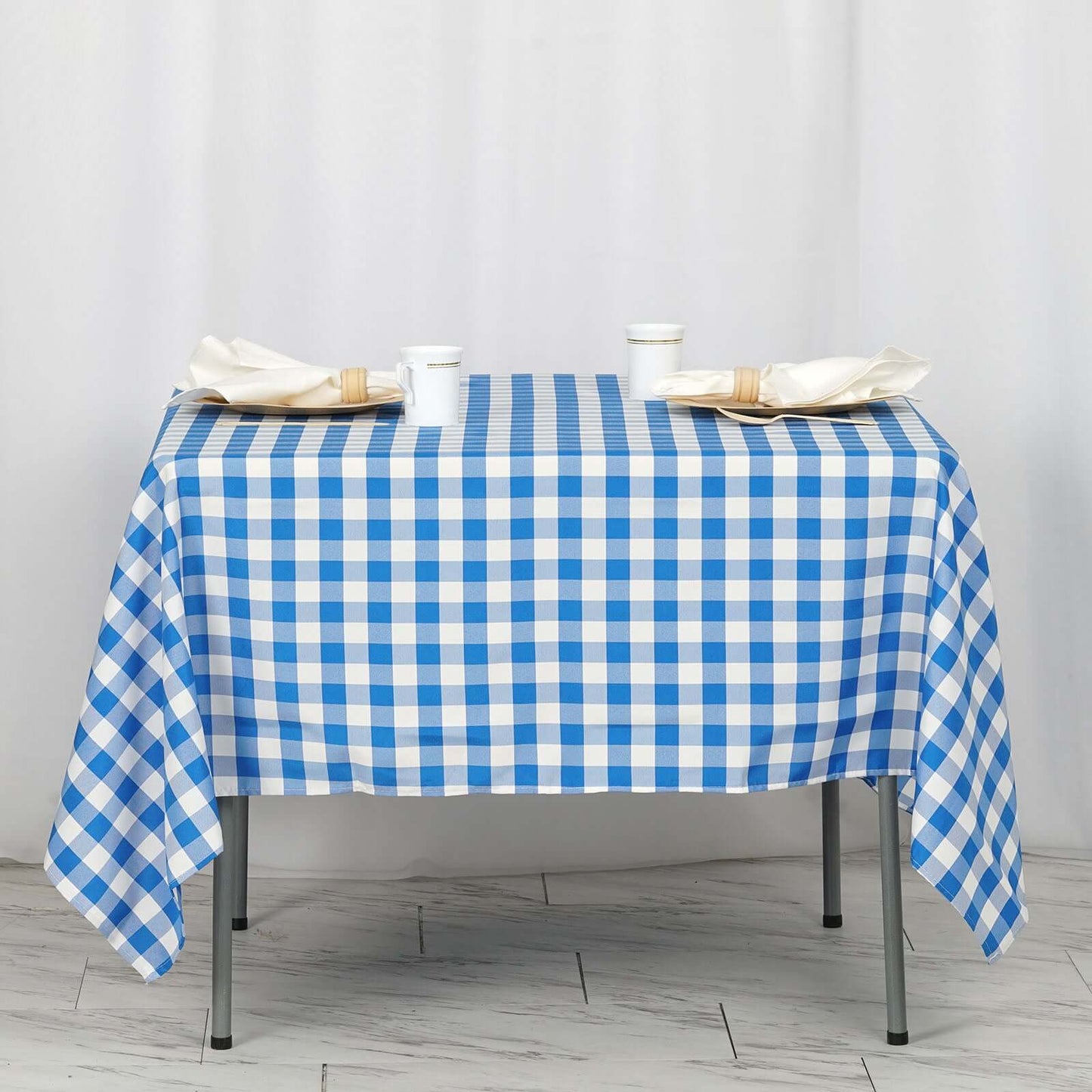 Polyester 70"x70" Square Tablecloth White/Blue - Checkered Buffalo Plaid Table Cover