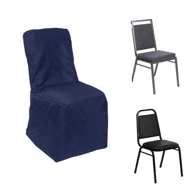 Polyester Chair Cover with Square Top for Banquet Chairs Navy Blue - Durable Reusable Slip-On Cover for Weddings &