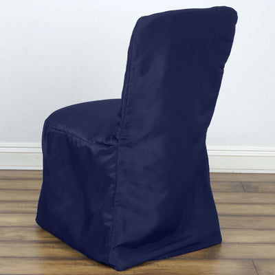 Polyester Chair Cover with Square Top for Banquet Chairs Navy Blue - Durable Reusable Slip-On Cover for Weddings &