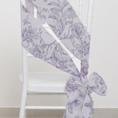Polyester Chair Sashes White Lavender Lilac French Toile Floral Design - Wrinkle-Resistant & Durable Chair Bows