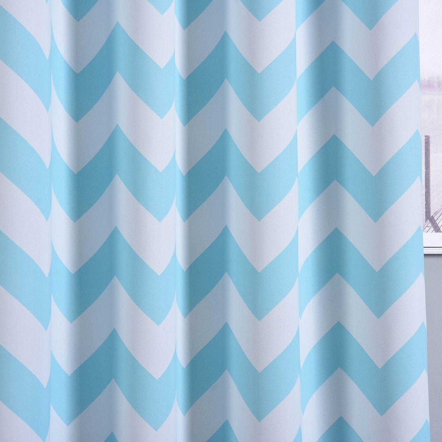 2 Pack White Light Blue Chevron Print Blackout Window Curtain Grommet Panels, Noise Canceling Curtains - 52"x108"