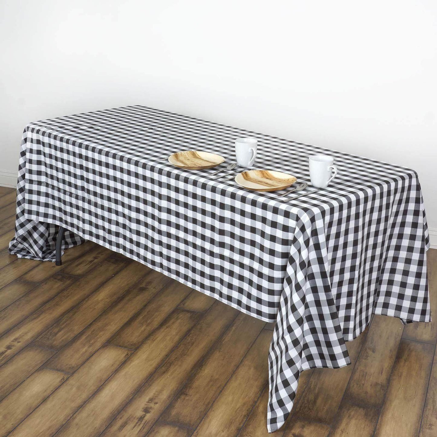 Polyester 60"x102" Rectangle Tablecloth White/Black - Checkered Buffalo Plaid Design for Everyday Use