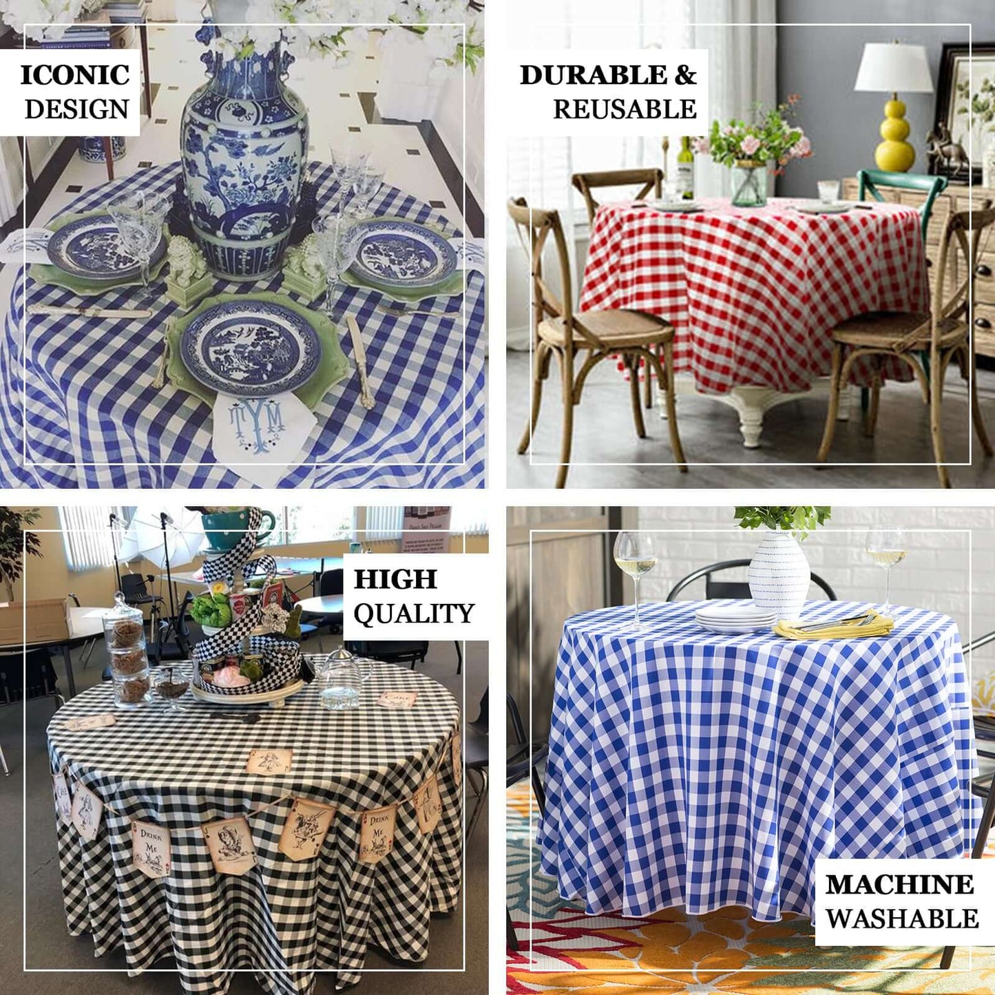 Polyester 120" Round Tablecloth White/Sage Green Seamless - Checkered Buffalo Plaid Table Cover