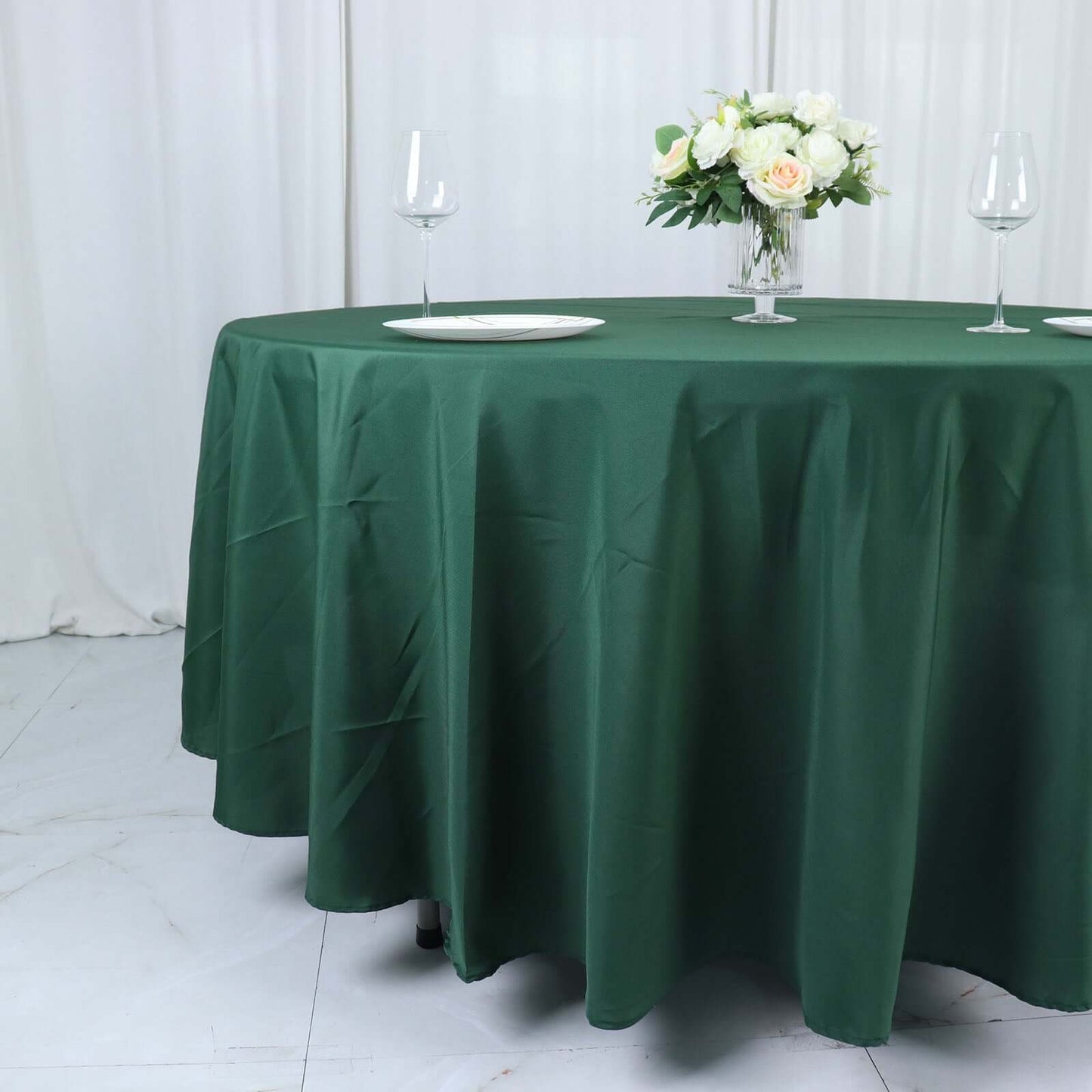 Polyester 108" Round Tablecloth Hunter Emerald Green - Wrinkle-Resistant Table Cover