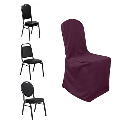 Polyester Slip On Banquet Chair Covers Burgundy - Stain-Resistant Reusable Durable Fabric