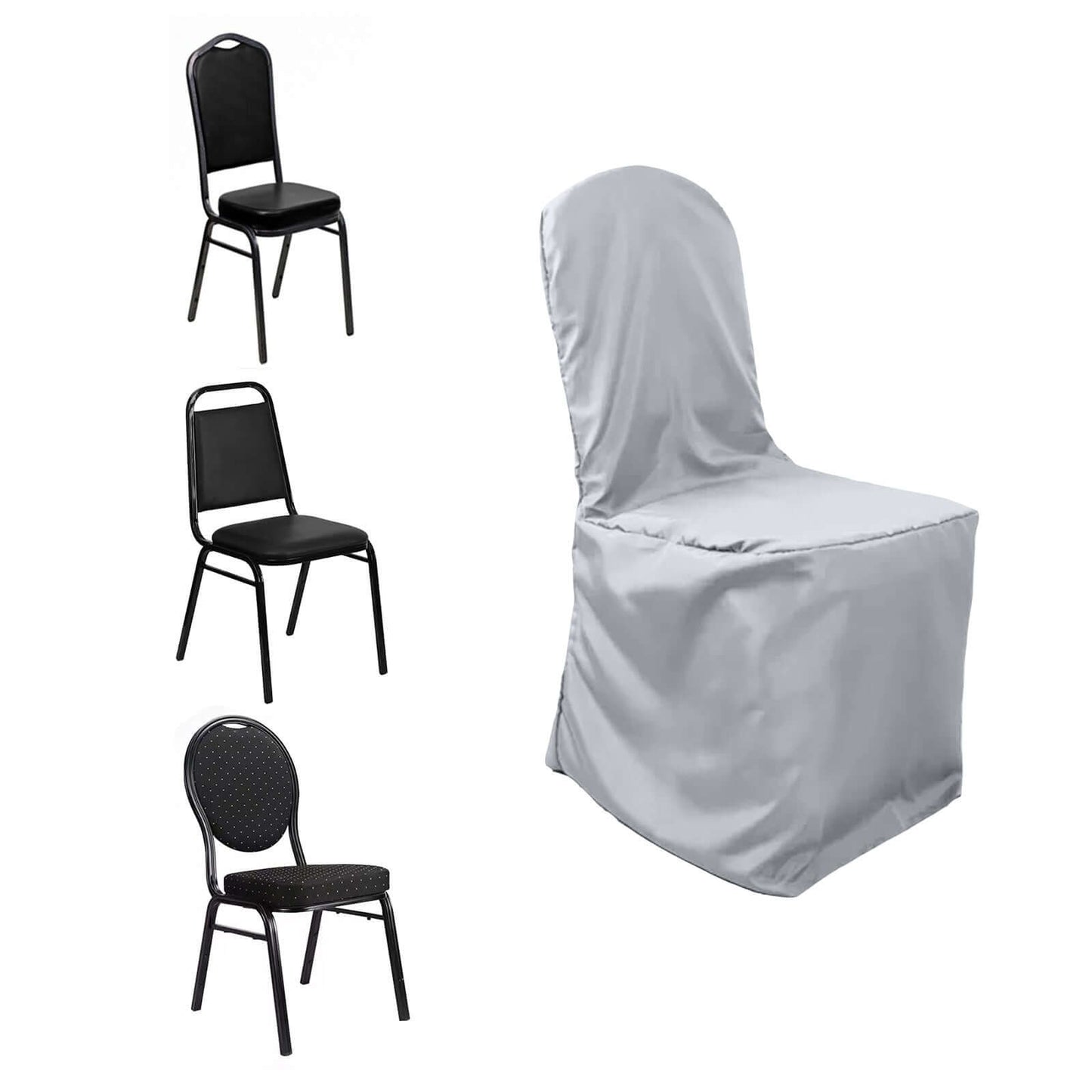 Polyester Slip On Banquet Chair Covers Silver - Stain-Resistant Reusable Durable Fabric
