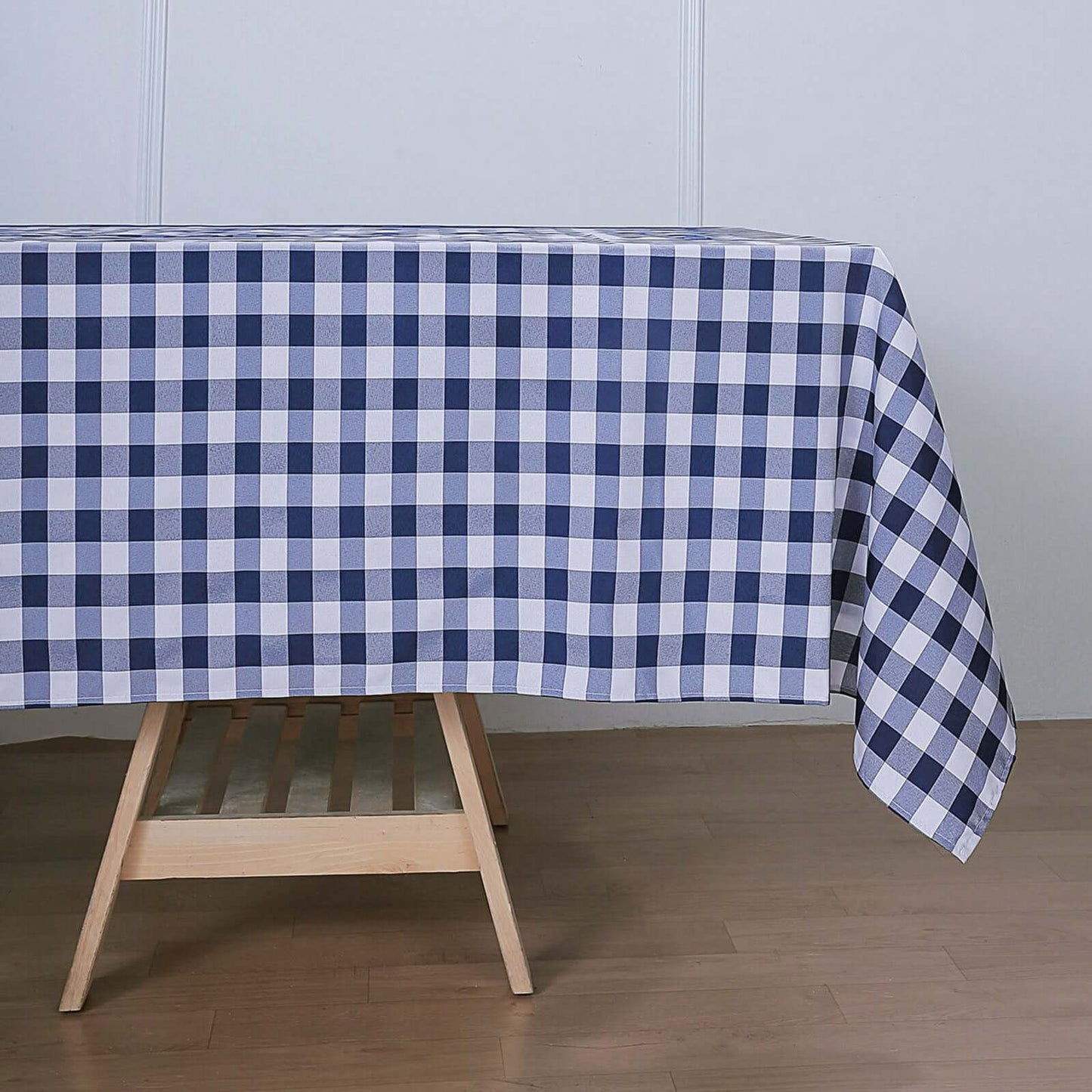 Polyester 60"x126" Rectangle Tablecloth White/Navy Blue - Buffalo Plaid Checkered Table Cover