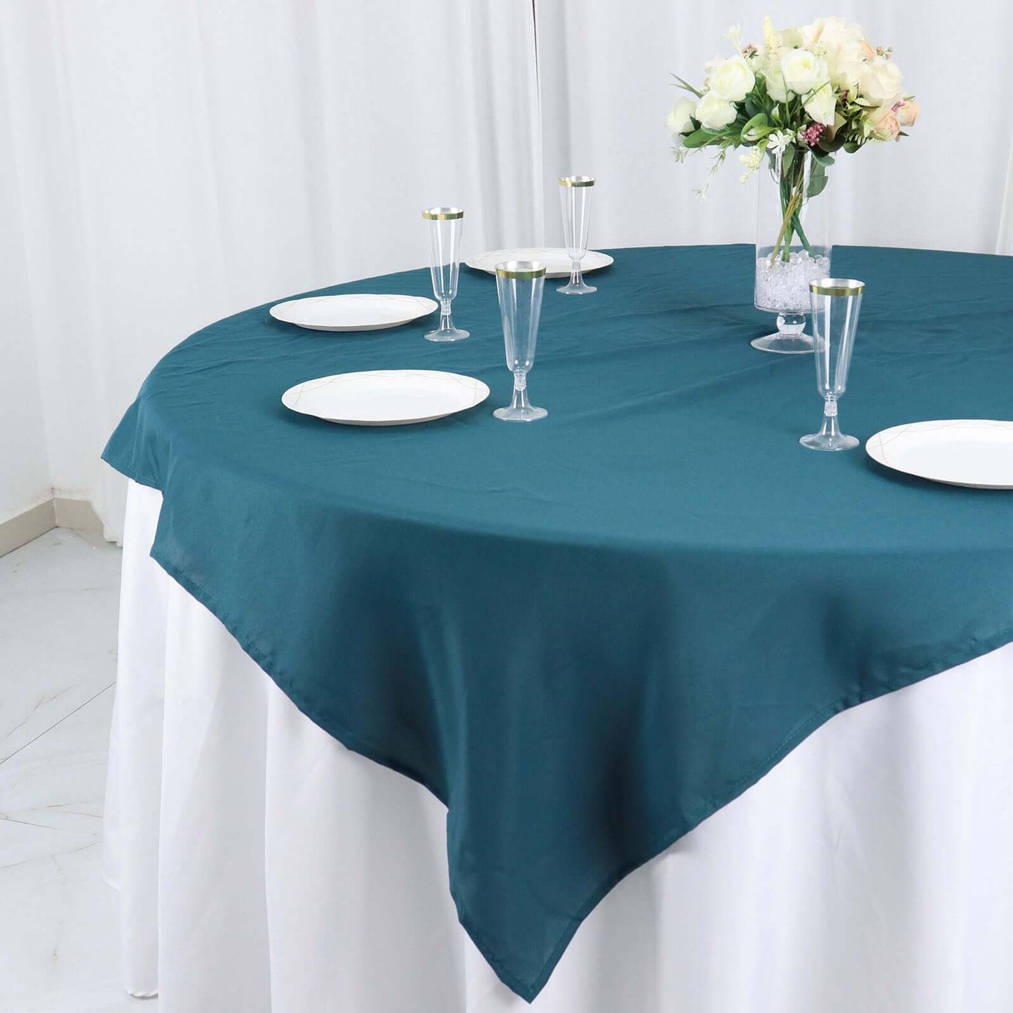 Polyester 54"x54" Table Overlay Square Tablecloth Peacock Teal - Wrinkle-Resistant & Durable Table Cover