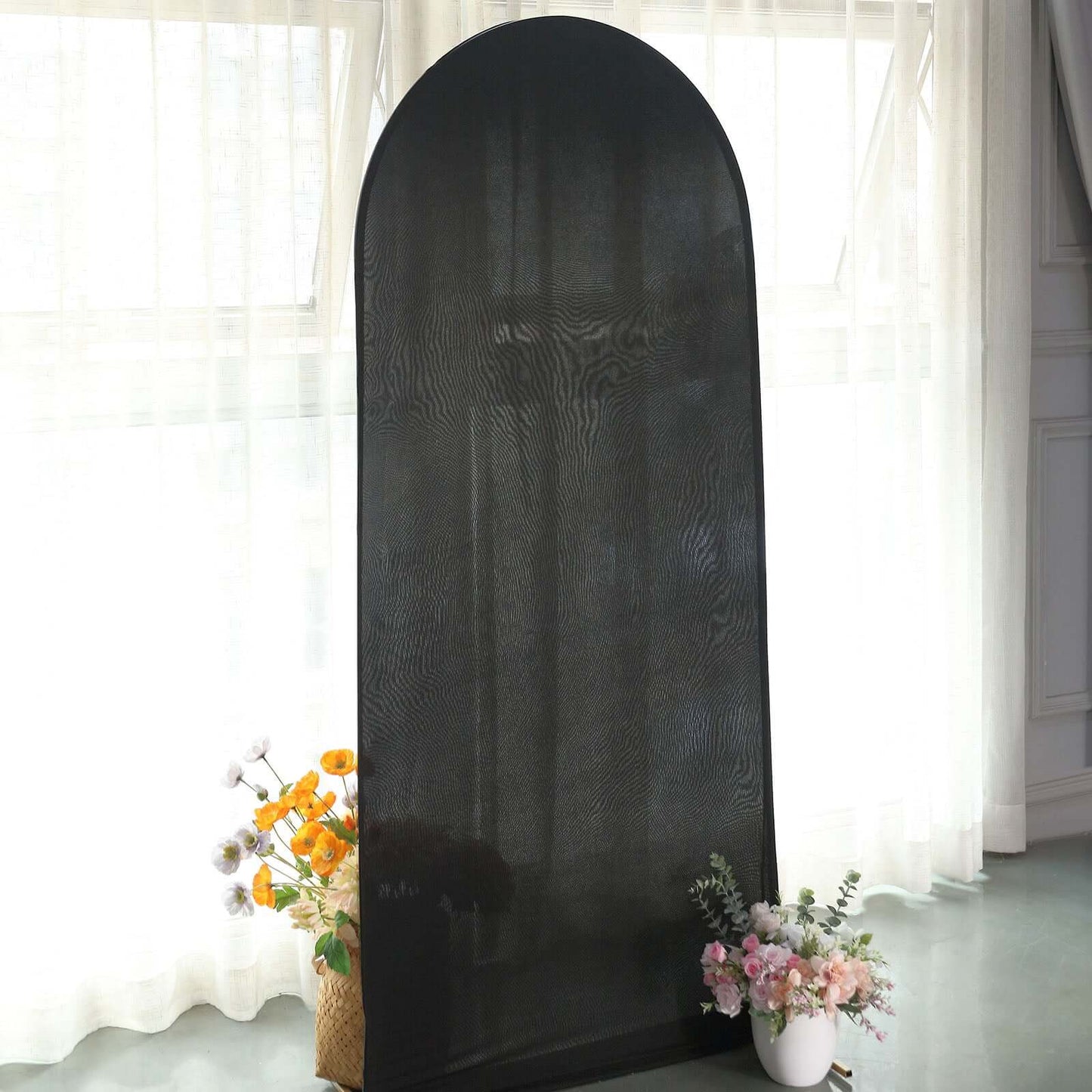 6ft Matte Black Spandex Fitted Chiara Backdrop Stand Cover For Round Top Wedding Arch