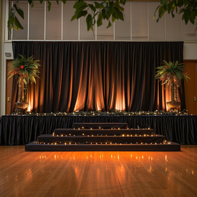 Portable Stage Skirt Black Polyester Platform Skirting Cloth for Events Performances & Wedding Staging - 48’’x20ft