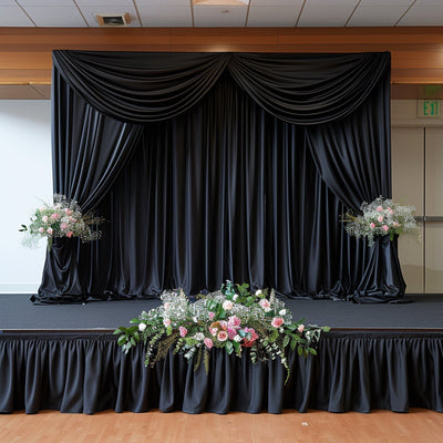 Portable Stage Skirt Black Polyester Platform Skirting Cloth for Events Performances & Wedding Staging - 24’’x20ft