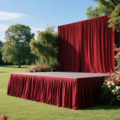 Portable Stage Skirt Burgundy Polyester Platform Skirting Cloth for Events Performances & Wedding Staging - 36’’x20ft