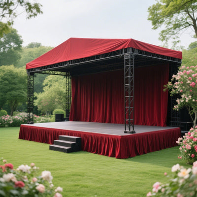 Portable Stage Skirt Burgundy Polyester Platform Skirting Cloth for Events Performances & Wedding Staging - 24’’x20ft
