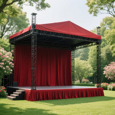 Portable Stage Skirt Burgundy Polyester Platform Skirting Cloth for Events Performances & Wedding Staging - 16’’x10ft