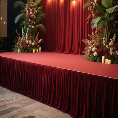 Portable Stage Skirt Burgundy Polyester Platform Skirting Cloth for Events Performances & Wedding Staging - 48’’x20ft