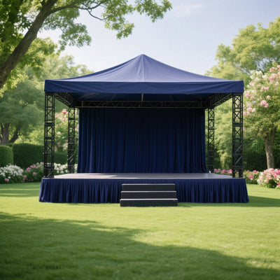Portable Stage Skirt Navy Blue Polyester Platform Skirting Cloth for Events Performances & Wedding Staging - 16’’x10ft