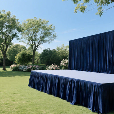 Portable Stage Skirt Navy Blue Polyester Platform Skirting Cloth for Events Performances & Wedding Staging - 36’’x20ft