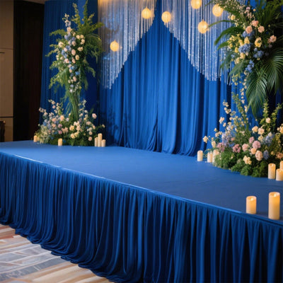 Portable Stage Skirt Royal Blue Polyester Platform Skirting Cloth for Events Performances & Wedding Staging - 48’’x20ft