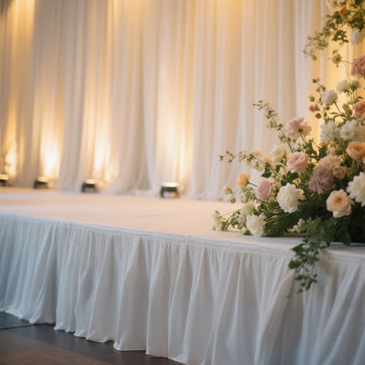 Portable Stage Skirt White Polyester Platform Skirting Cloth for Events Performances & Wedding Staging - 36’’x20ft