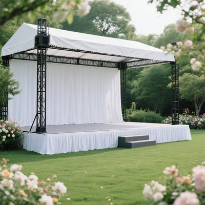 Portable Stage Skirt White Polyester Platform Skirting Cloth for Events Performances & Wedding Staging - 24’’x20ft