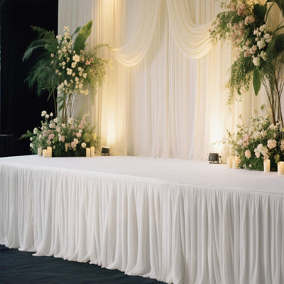 Portable Stage Skirt White Polyester Platform Skirting Cloth for Events Performances & Wedding Staging - 48’’x20ft