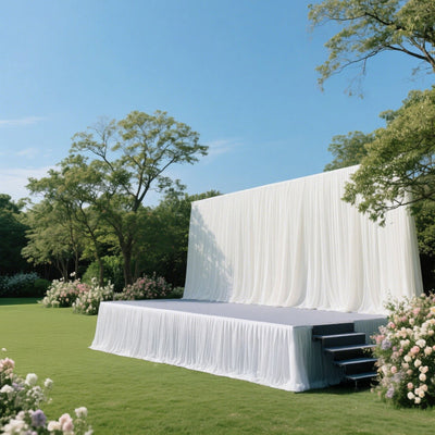 Portable Stage Skirt White Polyester Platform Skirting Cloth for Events Performances & Wedding Staging - 36’’x20ft