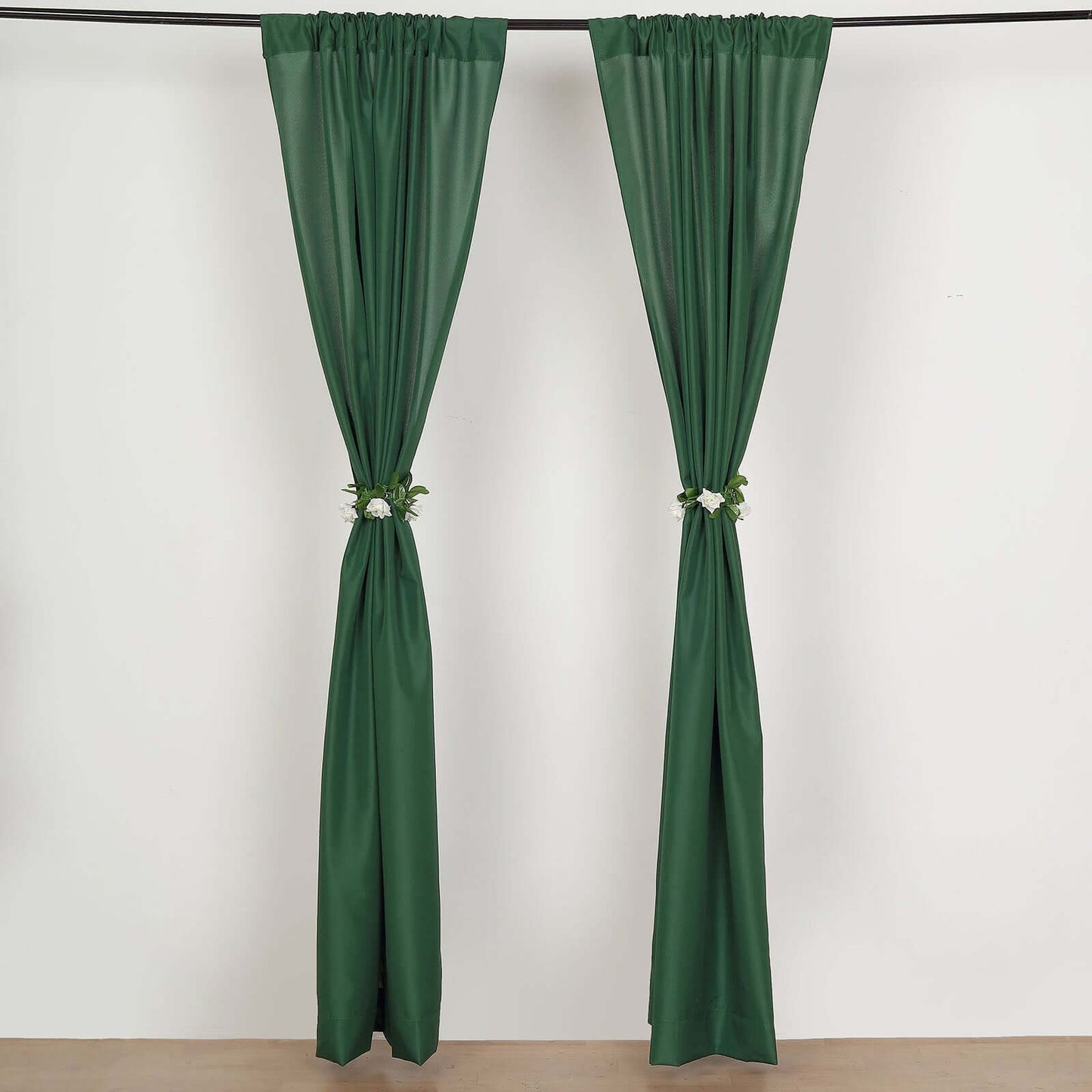 2 Pack Hunter Emerald Green Polyester Event Curtain Drapes, 10ftx8ft Backdrop Event Panels With Rod Pockets 130 GSM