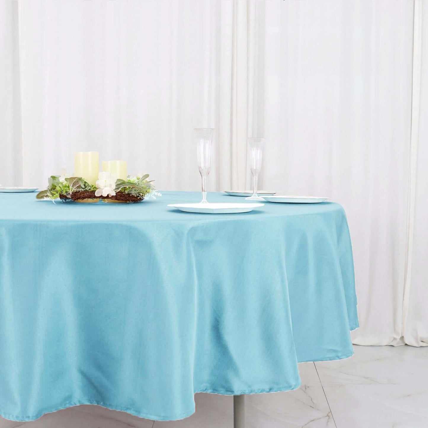 Polyester 90" Round Tablecloth Light Blue - Stain & Wrinkle-Resistant Table Cover