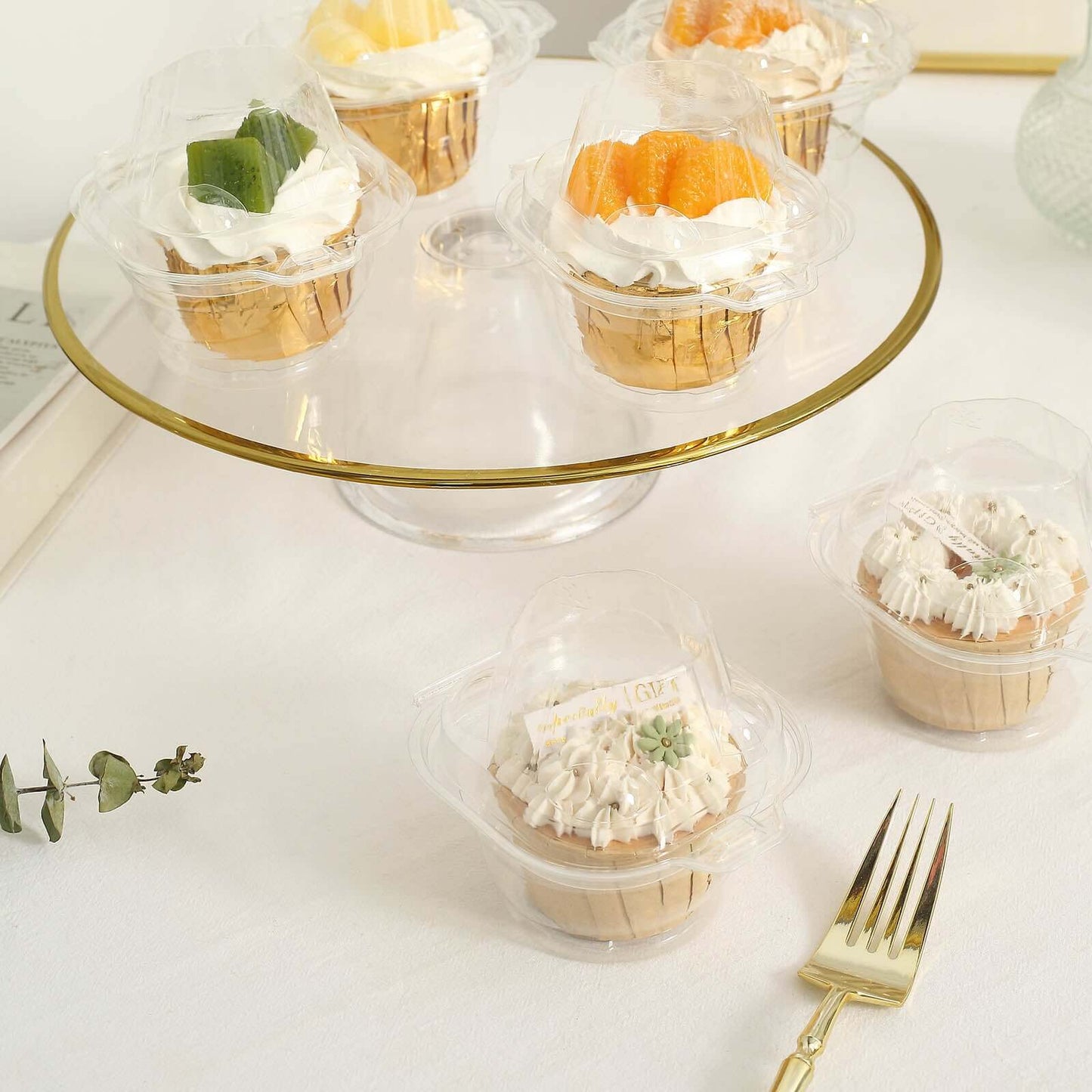 25-Pack Plastic Cupcake Container Boxes Clear - Single Clamshell-Packaging with Stackable Dome Lid for Events & Bakeries 4"