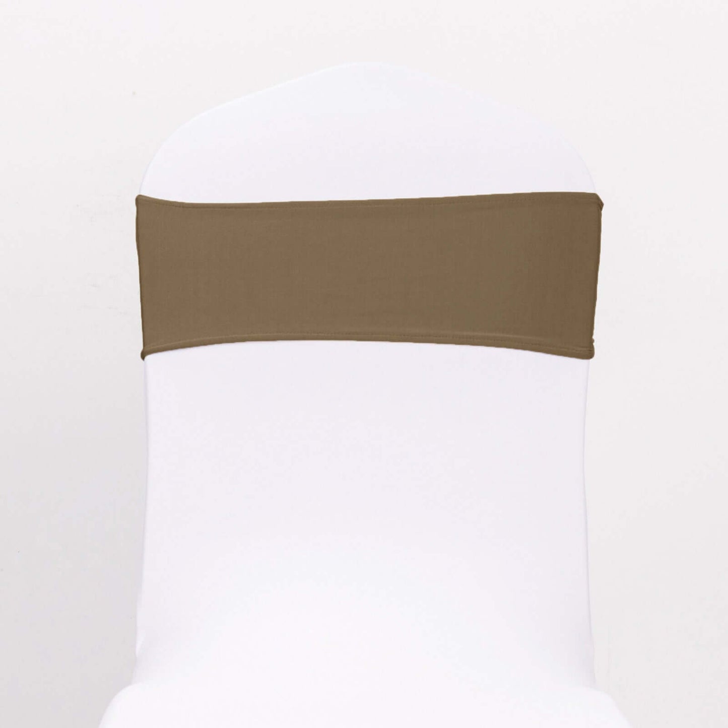 5 Pack Stretch Spandex Chair Sashes Taupe - Reusable Chair Bands with Silver Diamond Ring Slide Buckle 5"x14"