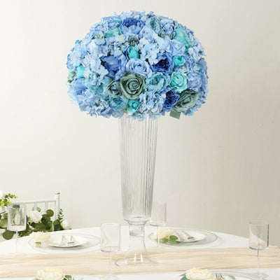 Pre-Arranged Silk Rose Wedding Centerpiece Blue Artificial Rose Flower Balls Arrangement Table Decor - 20’’ - Silk