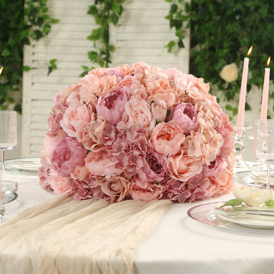 Pre-Arranged Silk Rose Wedding Centerpiece Blush Artificial Rose Flower Balls Arrangement Table Decor - 20’’ - Silk