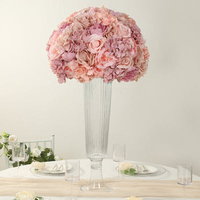 Pre-Arranged Silk Rose Wedding Centerpiece Blush Artificial Rose Flower Balls Arrangement Table Decor - 20’’ - Silk