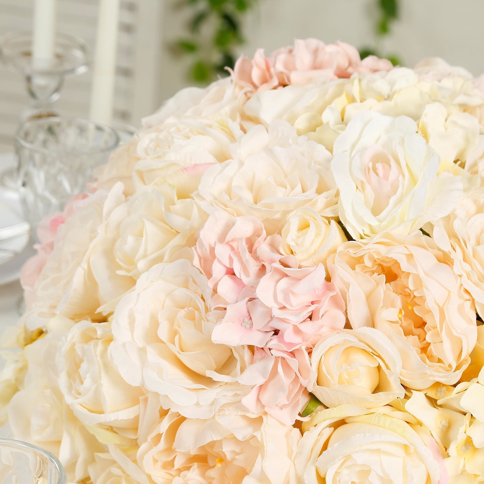 Pre-Arranged Silk Rose Wedding Centerpiece Cream Artificial Rose Flower Balls Arrangement Table Decor - 20’’ - Silk