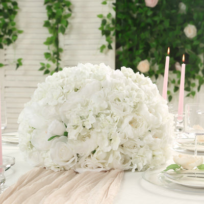 Pre-Arranged Silk Rose Wedding Centerpiece Ivory Artificial Rose Flower Balls Arrangement Table Decor - 20’’ - Silk
