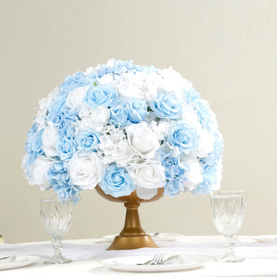 Pre-Arranged Silk Rose Wedding Centerpiece Light Blue Artificial Rose Flower Balls Arrangement Table Decor - 20’’