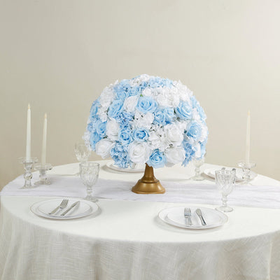 Pre-Arranged Silk Rose Wedding Centerpiece Light Blue Artificial Rose Flower Balls Arrangement Table Decor - 20’’