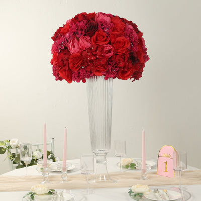 Pre-Arranged Silk Rose Wedding Centerpiece Red Artificial Rose Flower Balls Arrangement Table Decor - 20’’ - Silk