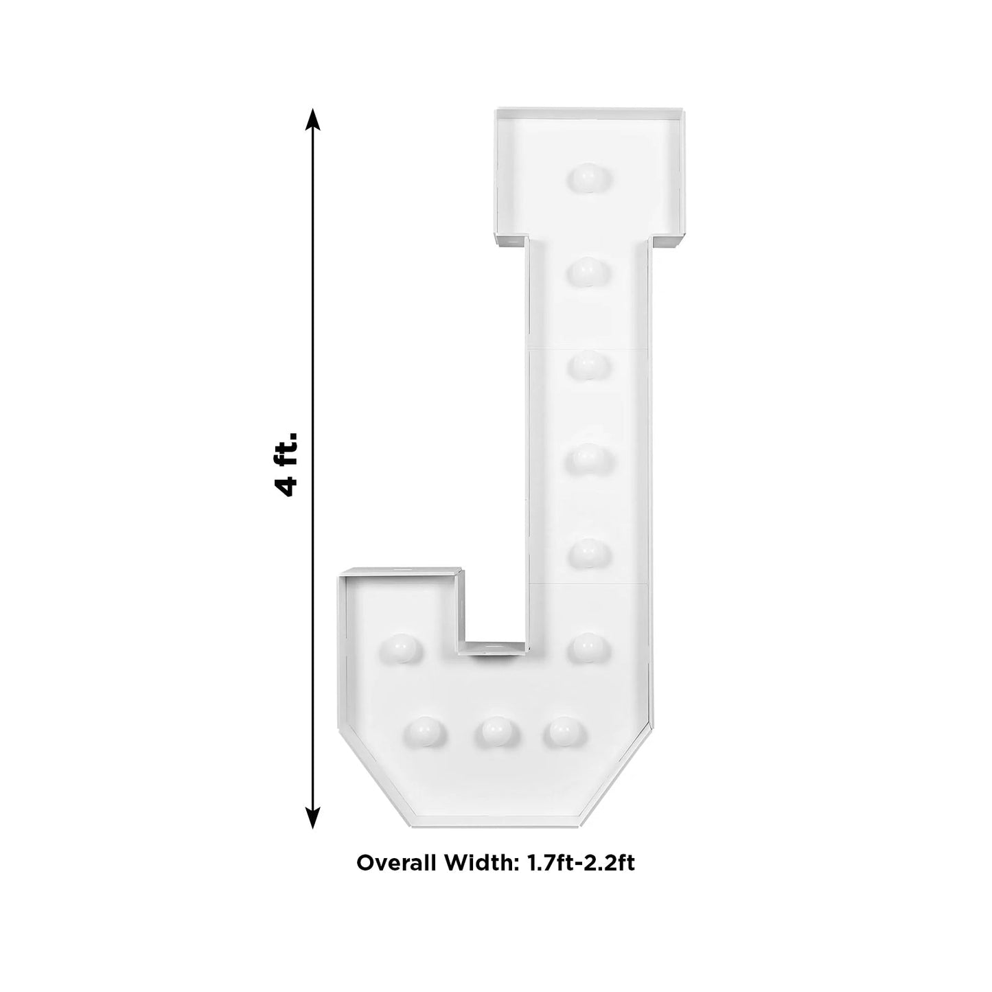 Giant LED Marquee Light Up Letter "J", White 4ft Pre-Cut Foam Board with 10 Warm White Battery Operated LEDs, Glue Gun and Sticks