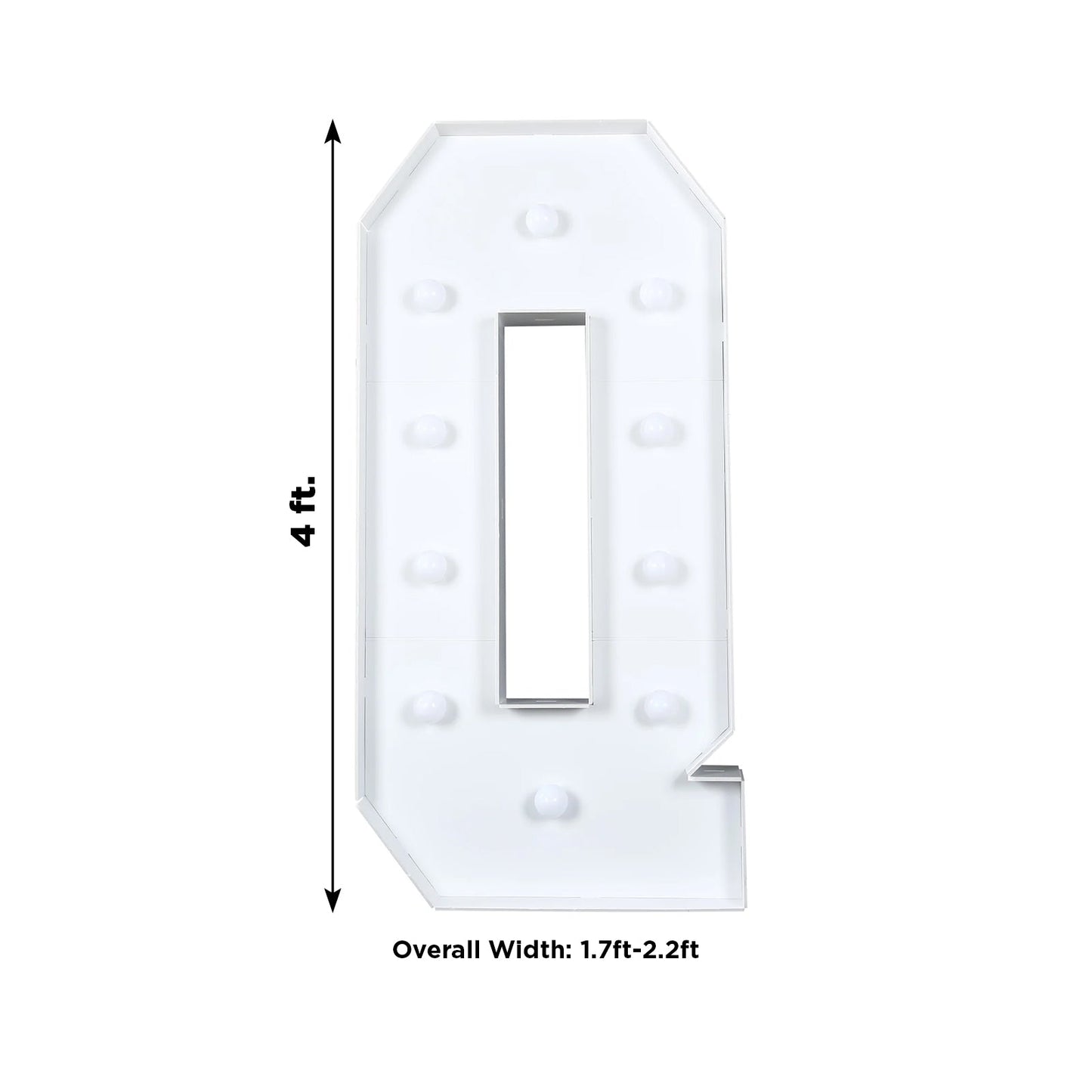 Giant LED Marquee Light Up Letter "Q", White 4ft Pre-Cut Foam Board with 10 Warm White Battery Operated LEDs, Glue Gun and Sticks