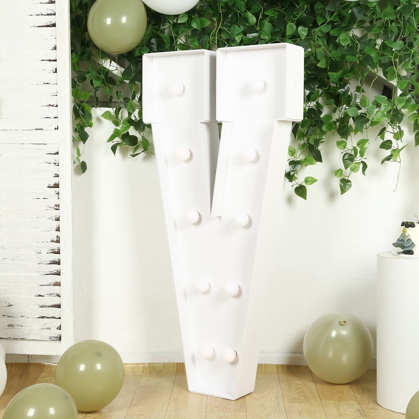 Giant LED Marquee Light Up Letter "V", White 4ft Pre-Cut Foam Board with 10 Warm White Battery Operated LEDs, Glue Gun and Sticks