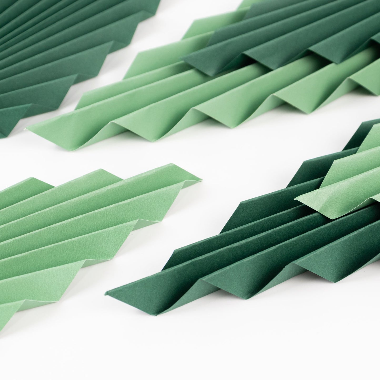 Set of 6 Mixed Green Leaves Hanging Paper Fans Backdrop Decor, Pre-Strung Foldable Tropical Palm Leaves Jungle Theme Party Supplies - 11",15"