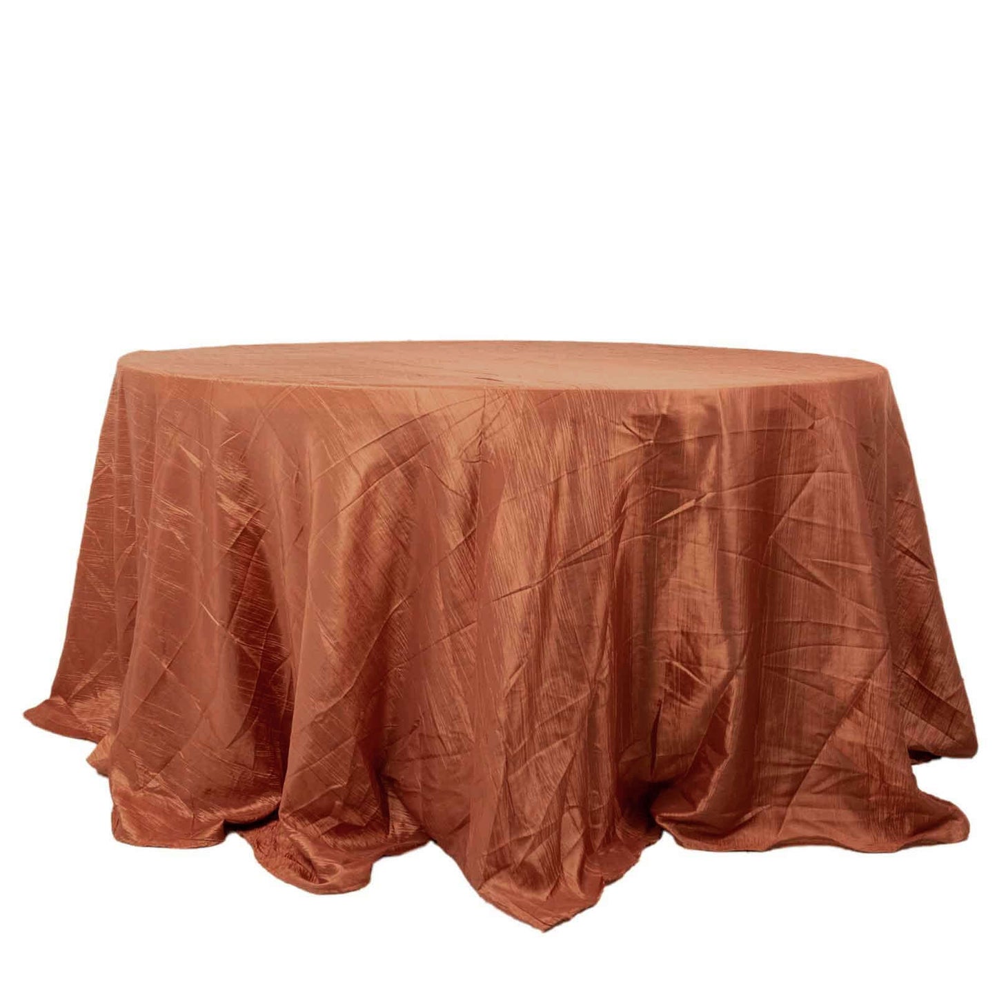 Taffeta 132" Round Tablecloth Terracotta (Rust) - Seamless Accordion Crinkle Table Cover