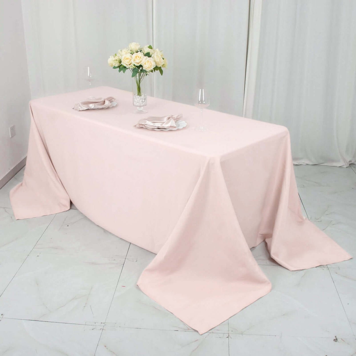 Premium Polyester 90"x132" Rectangle Tablecloth Blush - Seamless 220GSM Stain-Resistant Table Cover