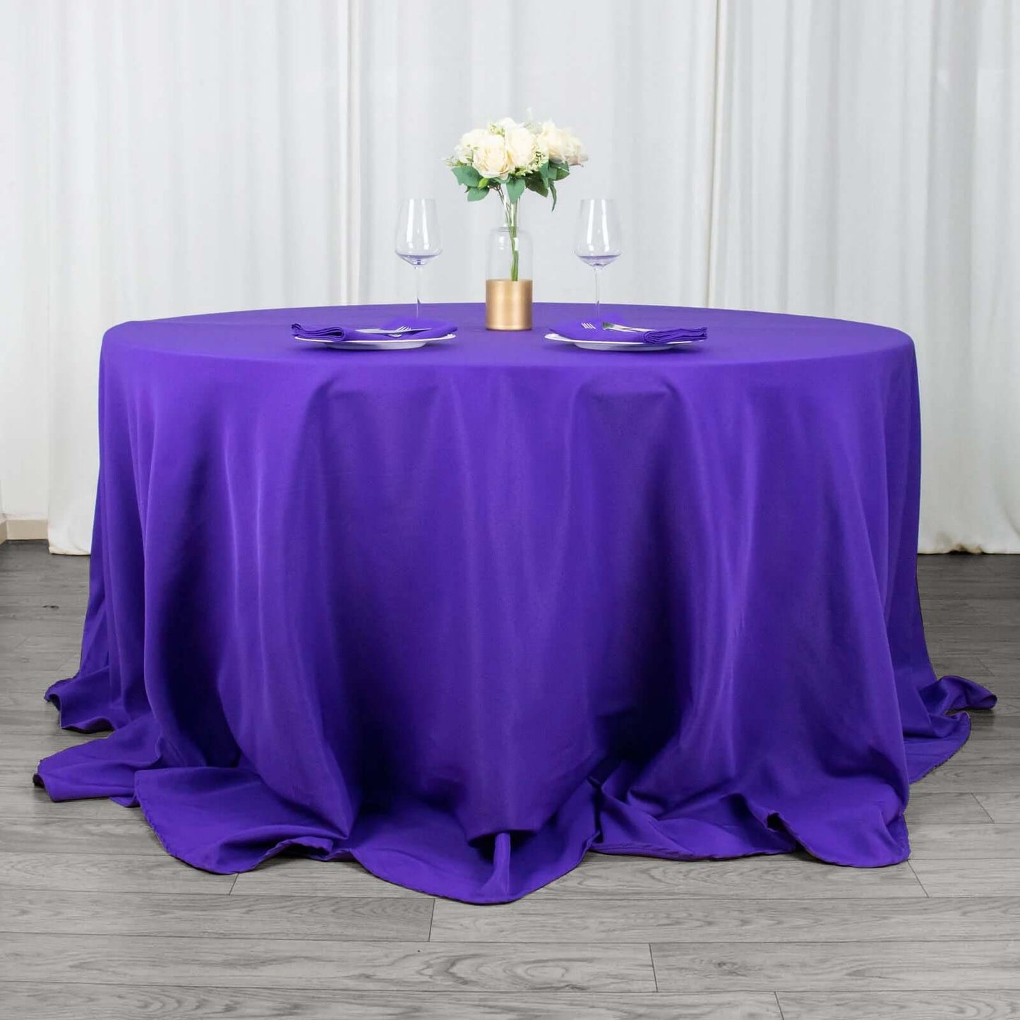 Premium Polyester 132" Round Tablecloth Purple - Seamless 220GSM Wrinkle-Resistant Table Cover