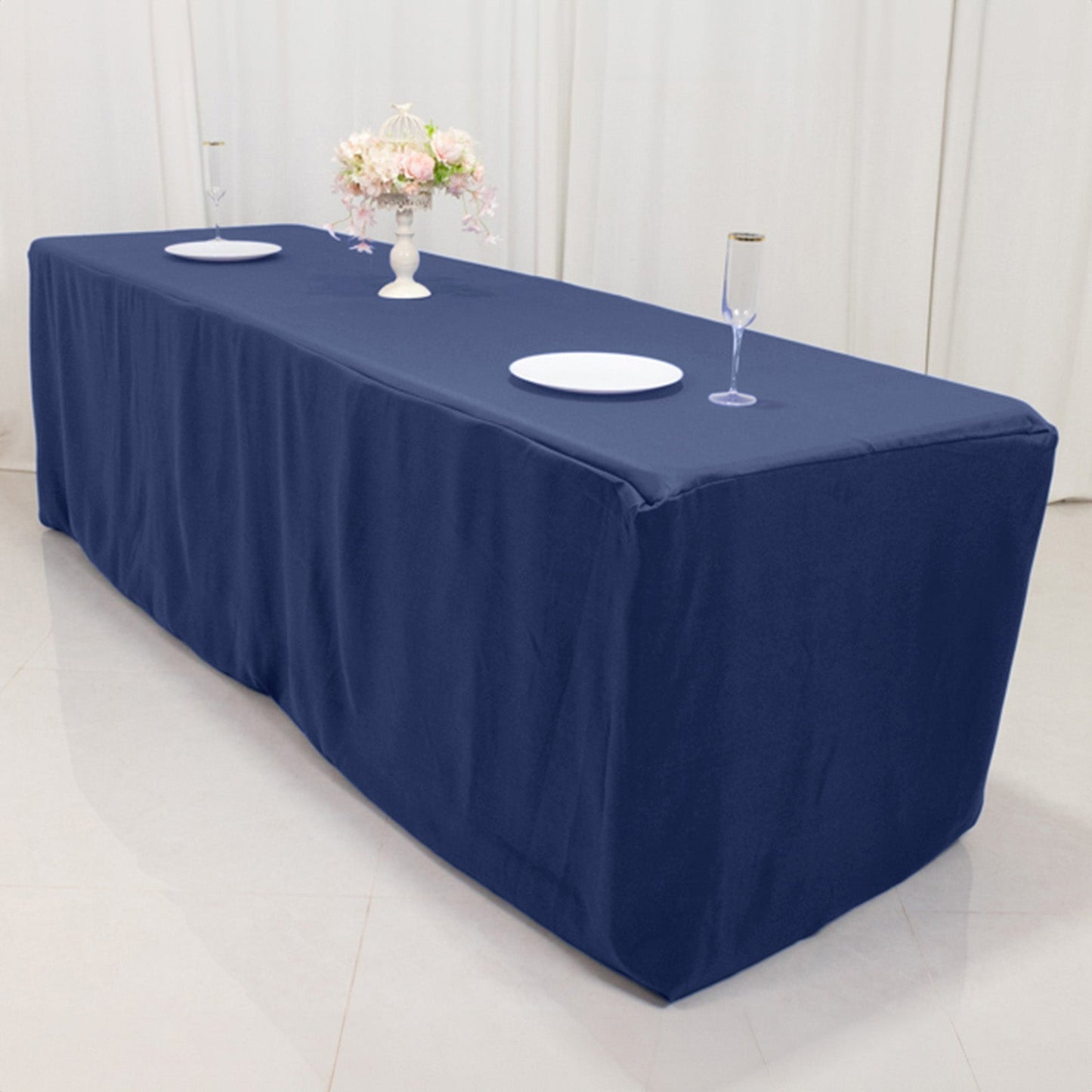 Premium Polyester 8ft Rectangle Tablecloth Navy Blue Durable Fitted 220GSM Table Cover