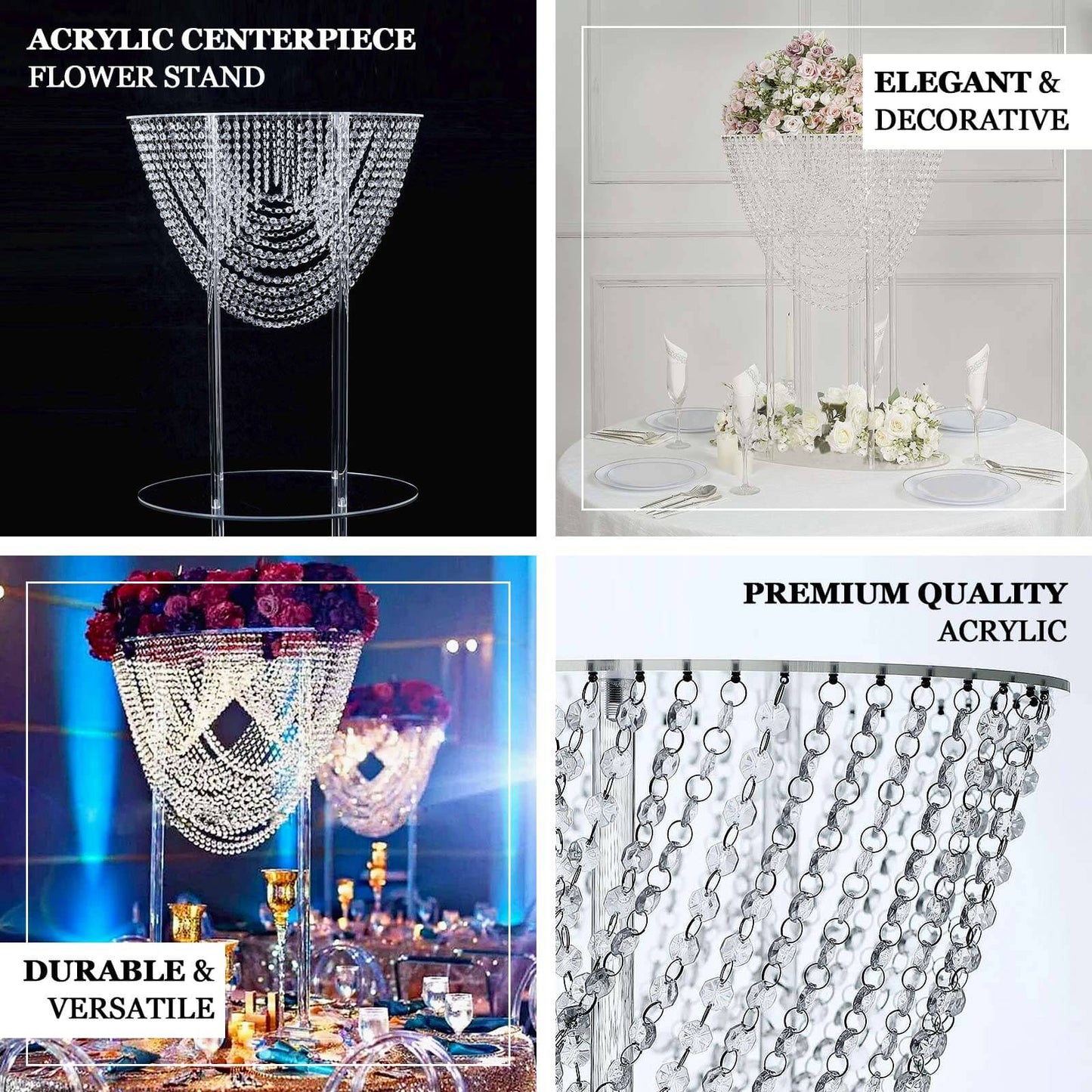 Acrylic Wedding Bouquet Pillar Centerpiece Crystal Chandelier Design - Large Flower Arrangement Table Stand 32"