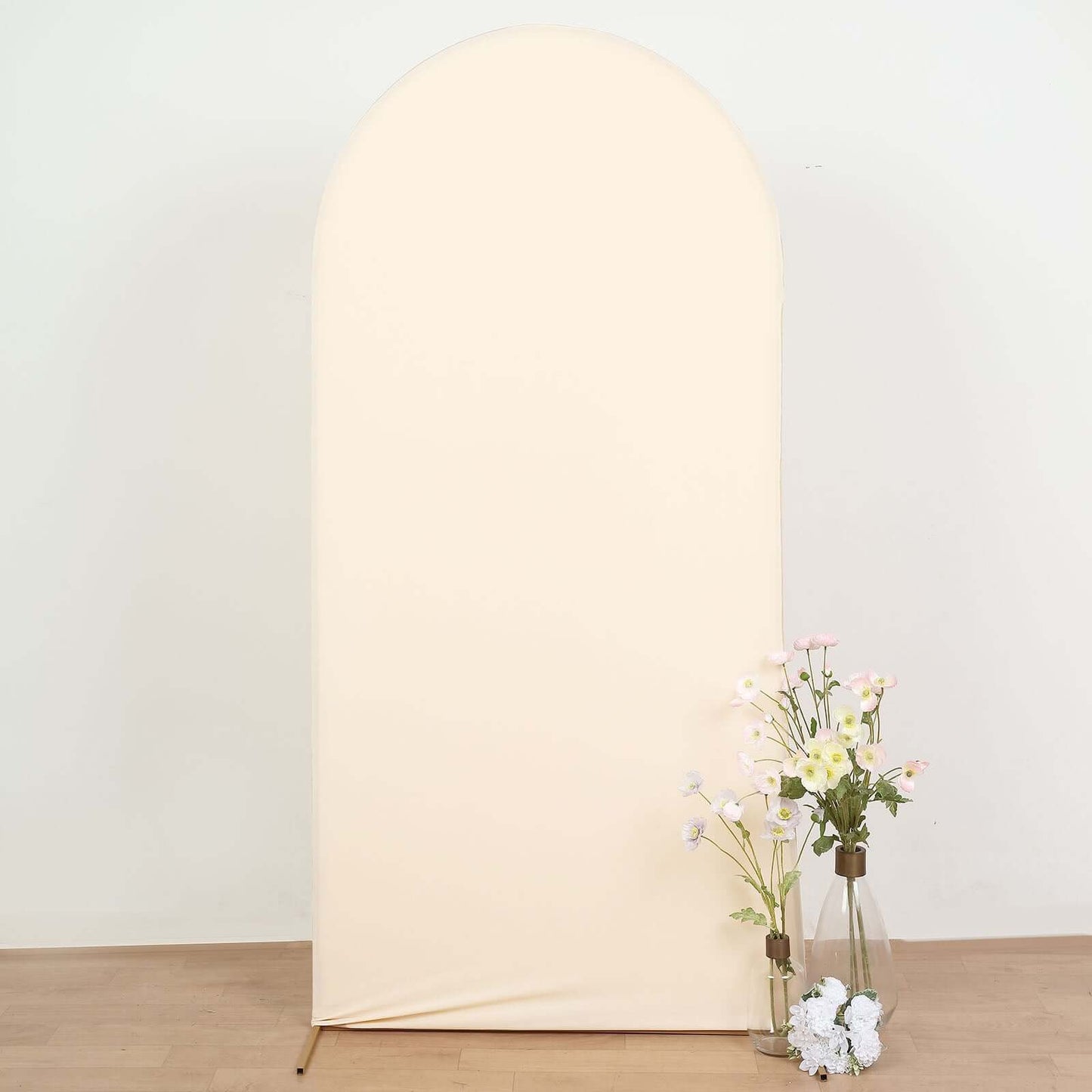 7ft Matte Beige Spandex Fitted Chiara Backdrop Stand Cover For Round Top Wedding Arch